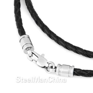 11 29 Genuine Leather Cord Stainless Steel Clasp Men Necklace Chain 