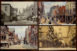EASTGATE & EASTGATE STREET CHESTER ENGLAND Tram UK 4 Postcards 1905 