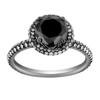   18k Black Gold Round Cut AAA Black Diamond MICRO PAVE Engagement Ring