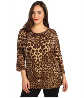 Anne Klein Plus Plus Size Leopard Print Drape Neck Top   Zappos 