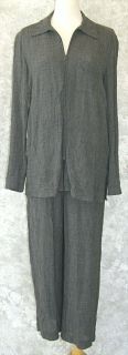 Saks Real Clothes Gray Wool Blend Crinkle Pant Suit P Business Casual 