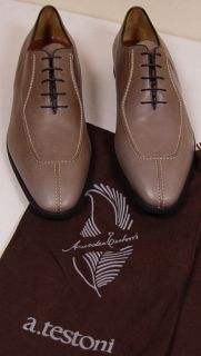 Amedeo Testoni Shoes $1395 Gray Raised Seam Split Toe Handmade Oxford 