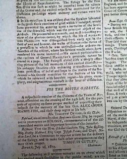 ALEXANDER HAMILTON vs. Aaron Burr DUEL 1804 Newspaper *