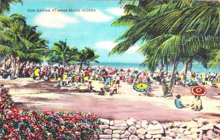 Suntime at Miami Beach Vtg Linen Postcard Miami FL Florida