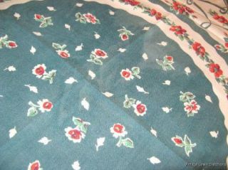   COUNTRY Blue & RED ROSES Vintage TABLECLOTH * Thick COTTON 46x53