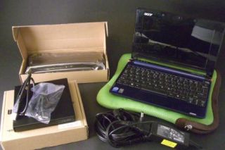 Acer Aspire One Blue Netbook 10 1 with Extra Battery Sleeve CD Drive 