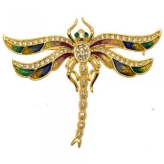 Acosta Jewellery Multi Enamel & Crystal Gold Tone Dragonfly Brooch 
