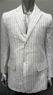 Mojito Mens L Linen 2 Button Sport Coat White Pinstripe Designer 
