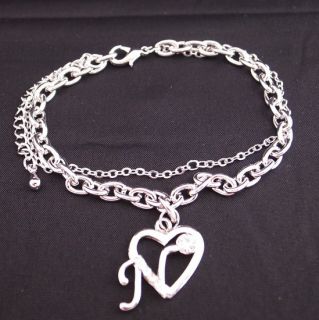 Quality 18K Gold GP Diamond Heart Charm Link Chain Bracelet