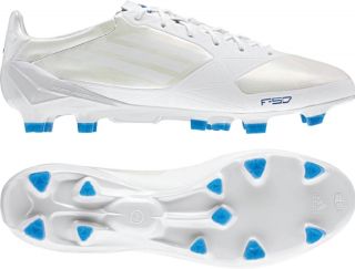 Adidas F50 Adizero TRX FG Soccer Cleat Synthetic All White Blue Studs 