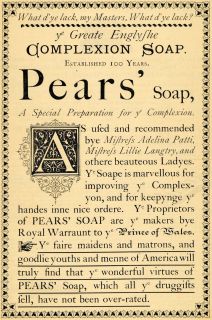   Ad Pears Complexion Facial Soap Adelina Patti   ORIGINAL ADVERTISING