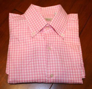 Peter Millar mens mini  gingham check shirt, Large, 100% cotton, pink 