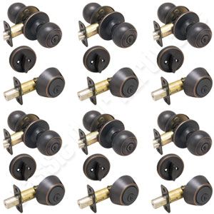 This lot includes 6 Piedmont Round keyed entry knobs and 6 matching 
