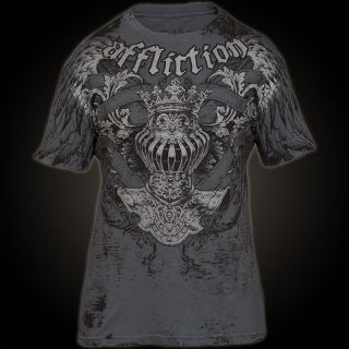 100 % original size l t shirt features metallic ink affliction t shirt 