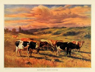 1923 Print Thomas B. Craig Agriculture Art Cows Return Pasture Cattle 