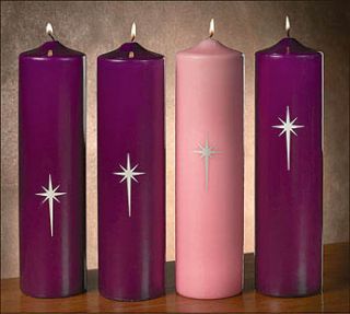 Set of 4 Star of Bethlehem Pillar Advent Candle Set for Your Church or 