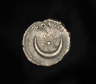 Ancient Roman Silver Denarius Star Crescent Coin of Emperor Hadrian 