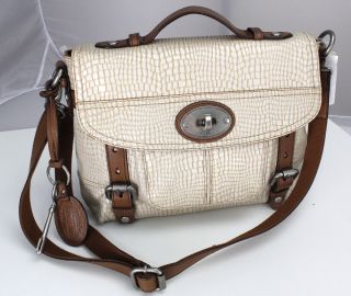 NWT Fossil Maddox Top Handle Satchel Shoulder Handbag Oatmeal Leather 