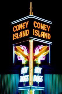 Coney Island Hot Dogs Worcester Hand Signed Neon Giclee
