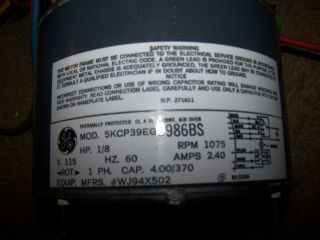 GE AC Air Conditioner Fan Motor WJ94X502 KCP39EG3986BS WJ94X0502 