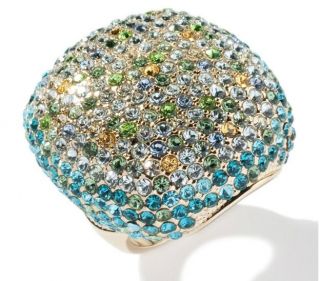 Akkad Splendissima Shades of Blue Pavé Crystal Goldtone Dome Ring 