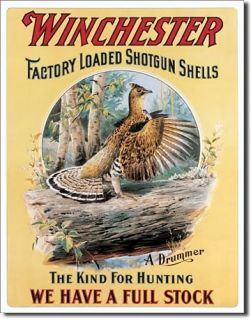 Hunt Winchester Drumming Grouse Tin Sign Guns Poster