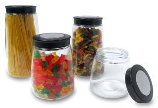 Pcs Glass Canister Set Food Containers with Air Tight Plastic Black 