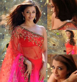 Orange and Pink Net Bollywood Aishwarya Replica Party Designer Sari 
