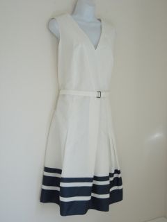 New AKRIS Offwhite Steel Cotton Linen V Neck Sleeveless Dress 14