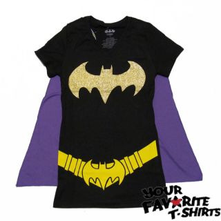 Batman Batgirl Costume Shirt with Cape Glitter Officially Licensed 