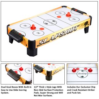 high quality air hockey tabletop has a built in blower so the puck 