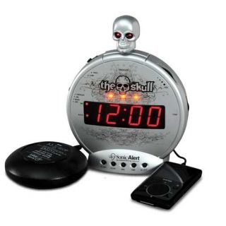   Boom SBS550BC Skull Alarm Clock w Bed Vibrator Play iPod 