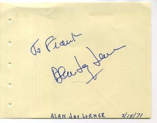 Alan Jay Lerner My Fair Lady Lyricist Signed Autograph