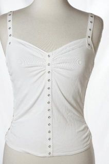 Alberto Makali White Summer Clubwear Chic Embellished Cami Tank Top Sz 