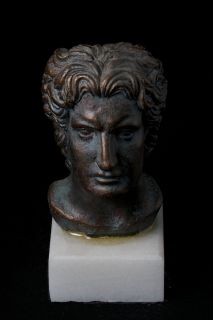 Alexander The Great head cast stone statue green oxidation coloured 3 