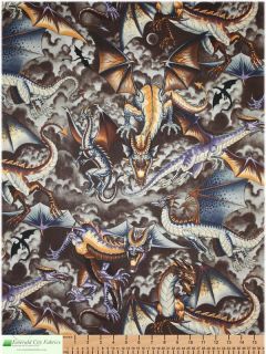 Alexander Henry Tale of The Dragon Sepia Cotton Fabric
