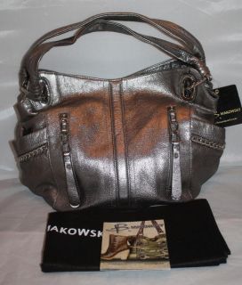 Auth B Makowsky Alice Shopper Metallic Hobo Handbag Purse Silver MSRP 