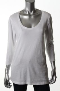 Allen Allen New White Solid 3 4 Sleeve U Neck T Shirt L BHFO