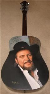Waylon Jennings Signed Oil Portrait on Guitar Roy Bills 2001 Michigan 