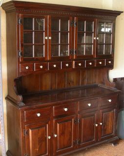 Ethan Allen Buffet w China Cabinet Antiqued Pine