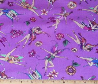 Fairy Flair Fairies and Floral toss Purple Fabric yds Quilting Cotton 