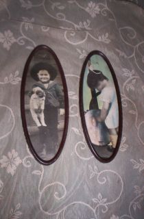 Pair Early 1900s Antique Metal Picture Frames with Child Photos 
