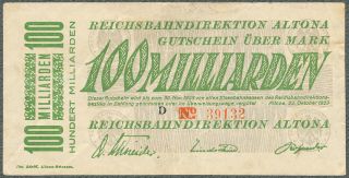 Germany Railway Altona Hamburg 100 Milliarden Mark 1923 PS1123