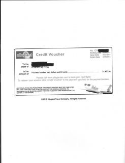 Allegiant Air Credit Voucher Valued at $1460