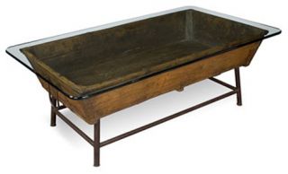 Vintage Trough with Glass Top Metal Base Cocktail Coffee Table New 