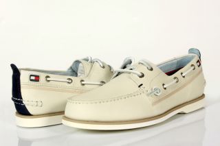Tommy Hilfiger Leather Ally White Boat Shoes Casual Mens Sneakers 