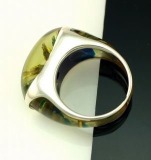 Amber Sterling Silver Yellow Green Blue Bold Dome Cocktail Ring Size 7 