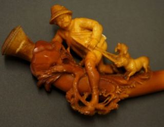 Antique 19th C Fox Hunting Meerschaum Pipe Cased