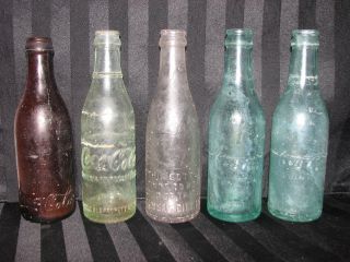Vintage Old Coca Cola Coke Bottles Set of 5 Colors: Amber. Lilac 