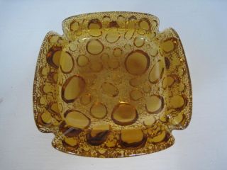 Vintage Amber Art Bubble Glass Ashtray